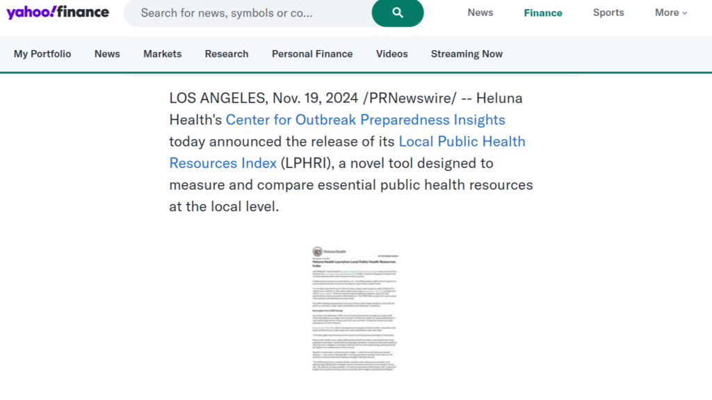 Yahoo Finance covered Heluna Health's launch of the Local Public Health Resources Index.